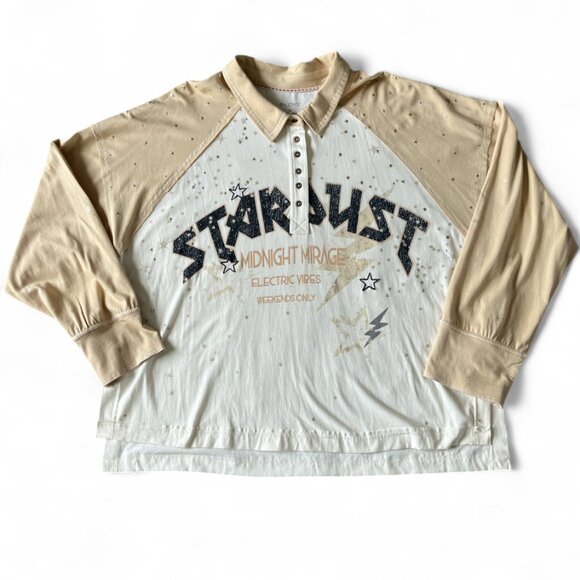 Anthropologie NWT Stardust Midnight Mirage Star Graphic Henley Oversized Top XL - Picture 3 of 11